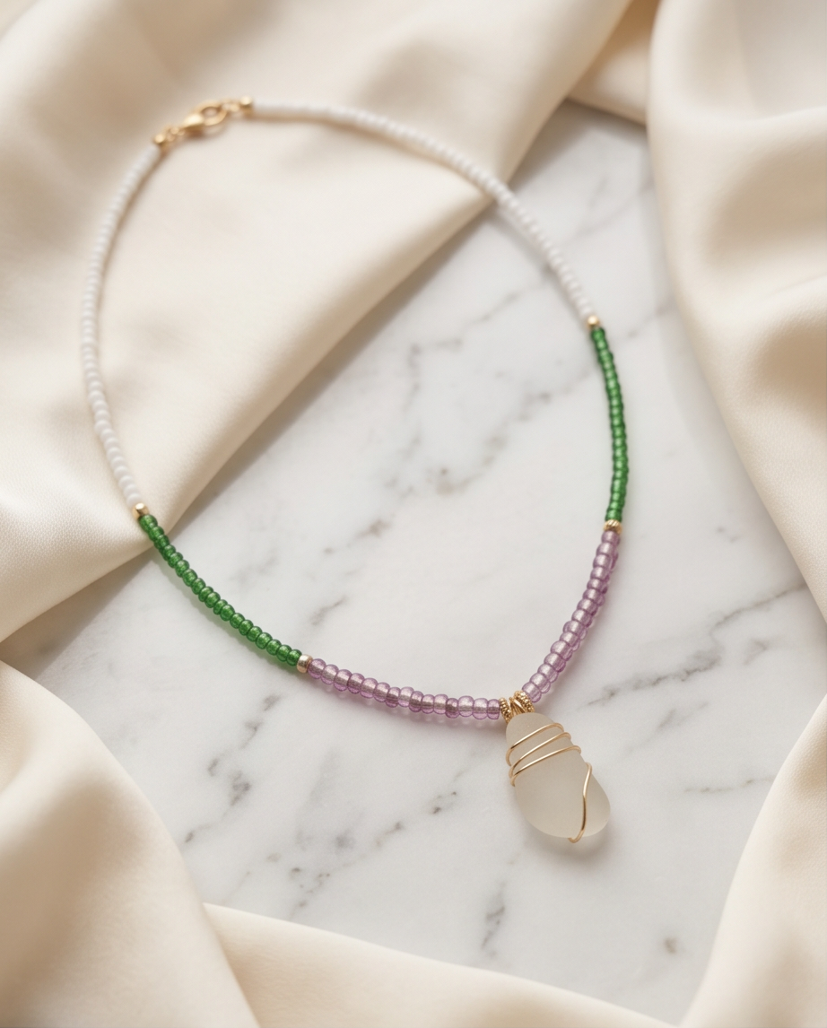 Unique Glow Halskette mit Sea Glass aus Spanien