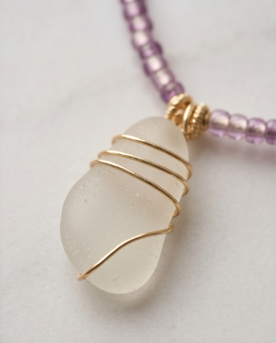 Unique Glow Halskette mit Sea Glass aus Spanien