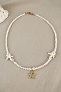 Perlen-Halskette “Ocean Star” – Boho Muschel Choker mit Seestern-Charm, Süßwasserperlen & Naturmaterialien | Ibiza Beach Style